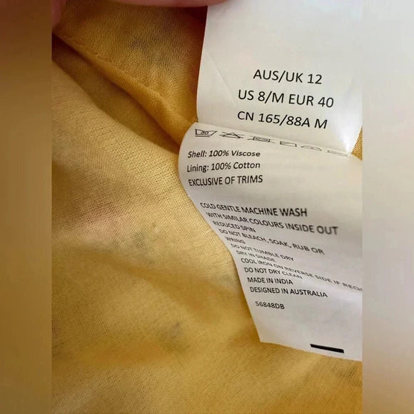 Bardot Yellow Floral Roses Ditsy Bow Tie Shoulder Midi Dress Sz 8 M - Picture 14 of 14